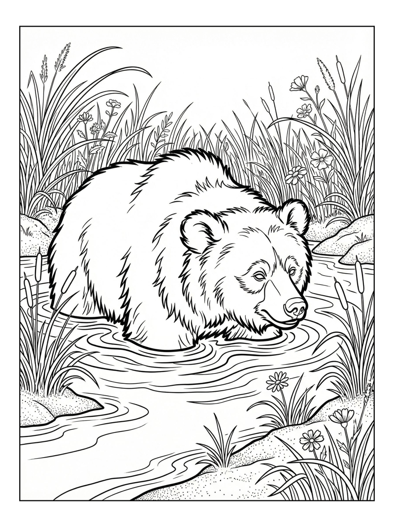 Sloth Bear Wading In Grassy Meadow