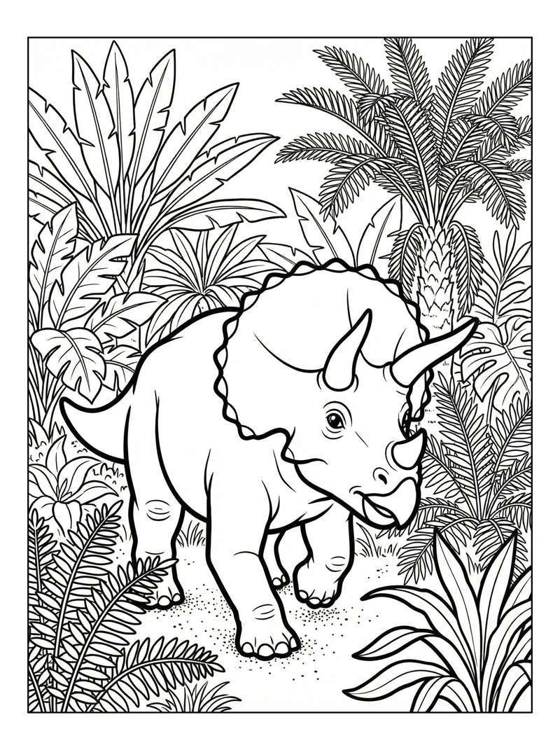 Baby Triceratops Walking In Jungle