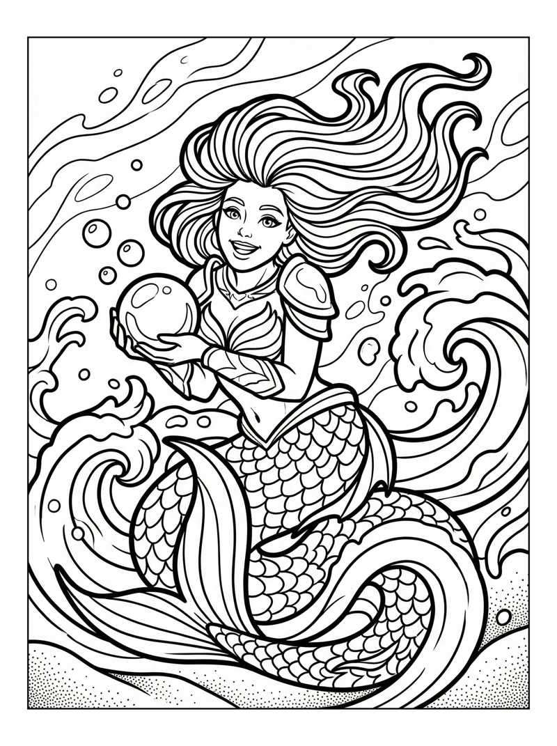Mermaid Warrior Holding Pearl In Ocean
