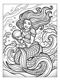 Mermaid Warrior Holding Pearl In Ocean
