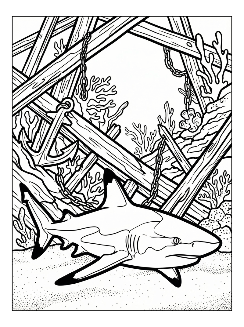 Blacktip Reef Shark Hunting Shipwreck