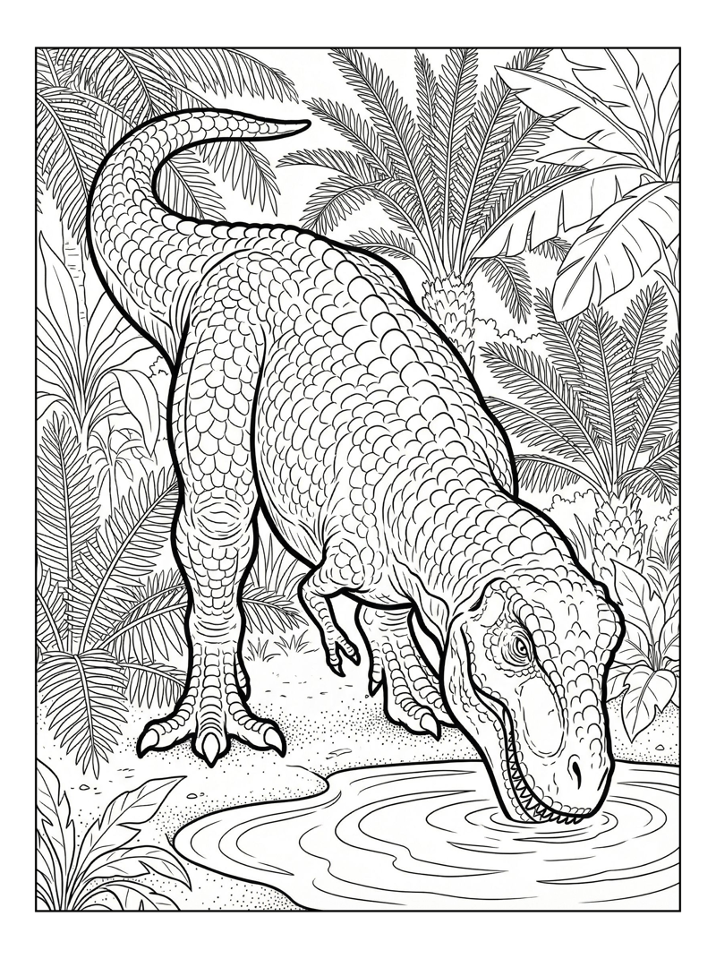 Tyrannosaurus Rex Drinking In Jungle