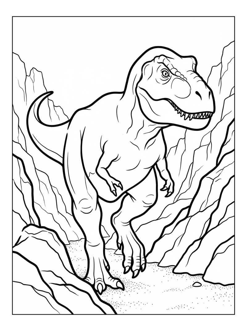 T-Rex Running Through Rocky Ridge