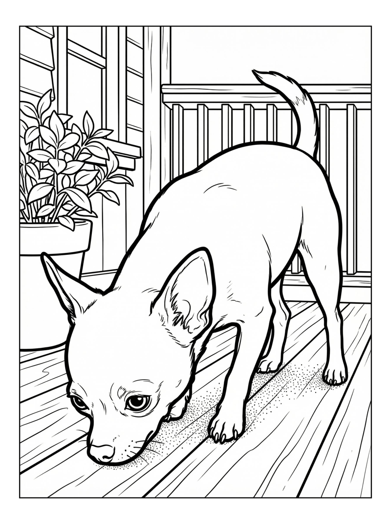 Chihuahua Sniffing On Front Porch