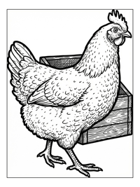 Farmyard Hen Stands By Nesting Box