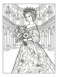 Flower Princess Holding Bouquet In Ballroom