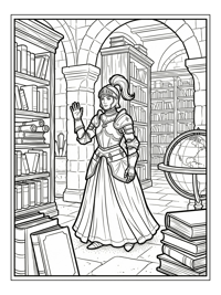 Knight Princess Waving In Castle Library