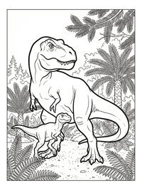 Tyrannosaurus Father Baby Exploring Forest