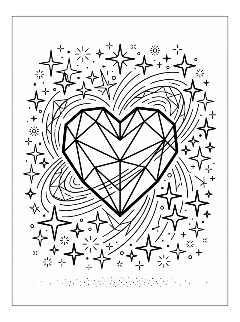 Geometric Heart Glowing In Starry Sky