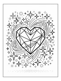 Geometric Heart Glowing In Starry Sky