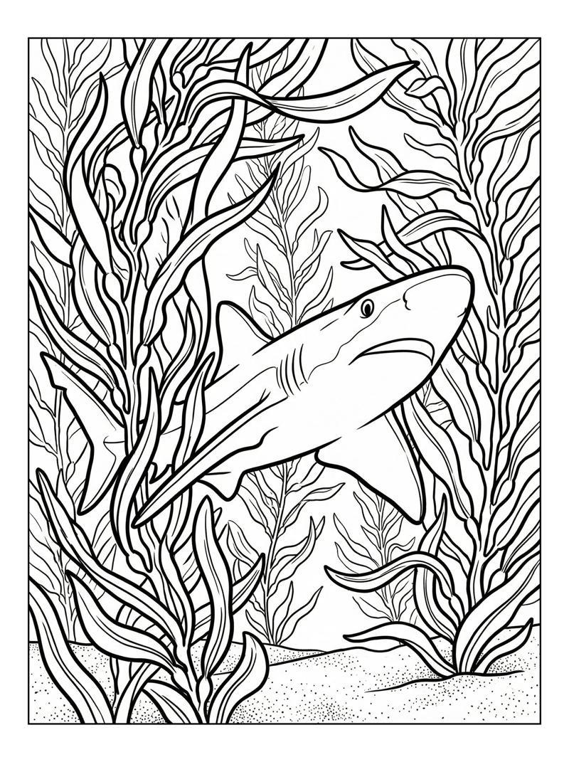 Blue Shark Resting Kelp Forest