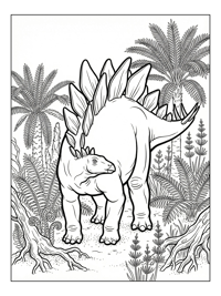 Stegosaurus With Baby In Jungle Marsh