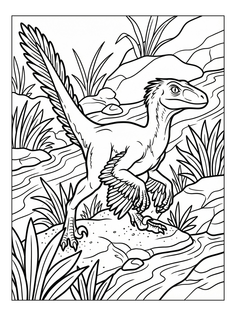 Velociraptor Hunting Along Riverbank