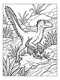 Velociraptor Hunting Along Riverbank