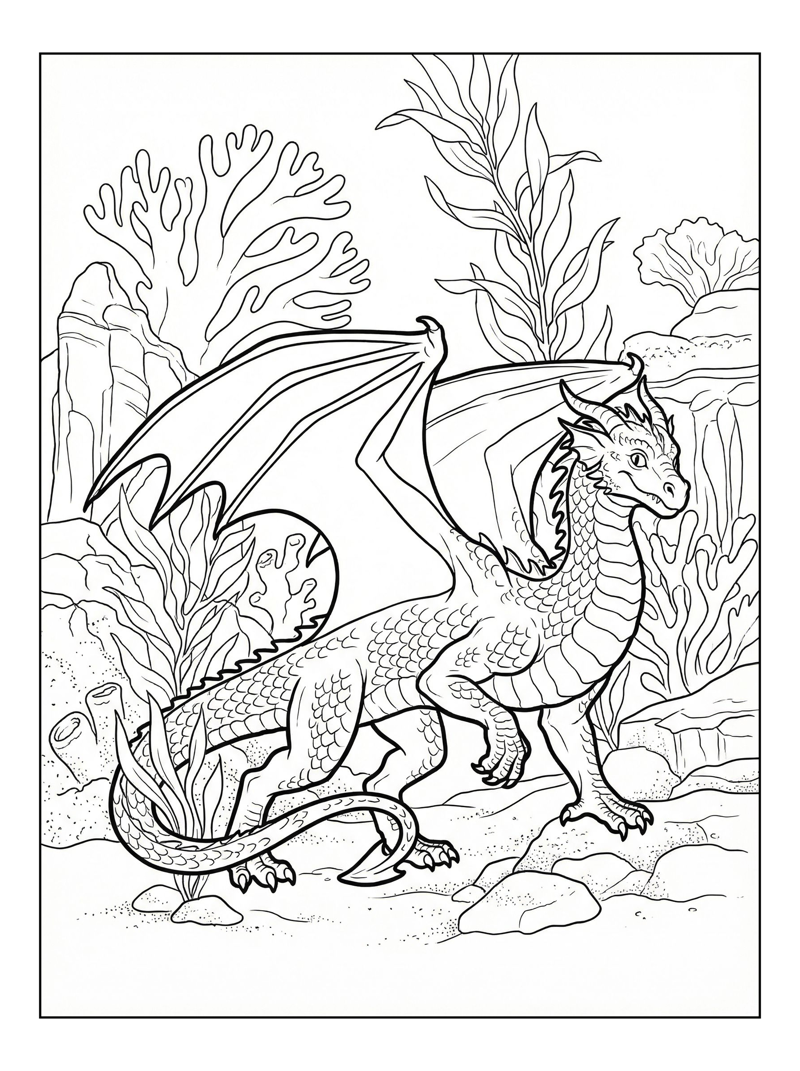 Western Dragon Prowling Underwater Abyss