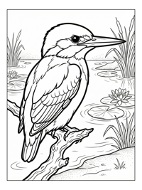 Kingfisher Perched By Pond With Lilies