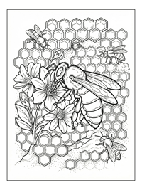 Bee Pollinating Flowers In Honeycomb
