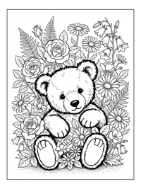 Teddy Bear Peeking In Flower Garden