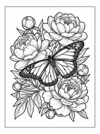 Monarch Butterfly Rests On Peony Flowers