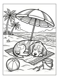 Beagle Puppy Sleeps Under Beach Umbrella