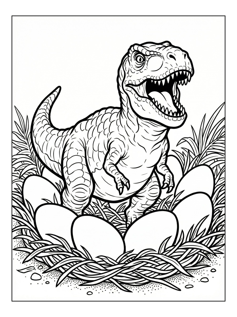 Juvenile T-Rex Roaring With Nest Eggs