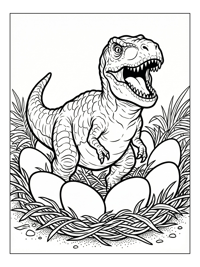 Juvenile T-Rex Roaring With Nest Eggs