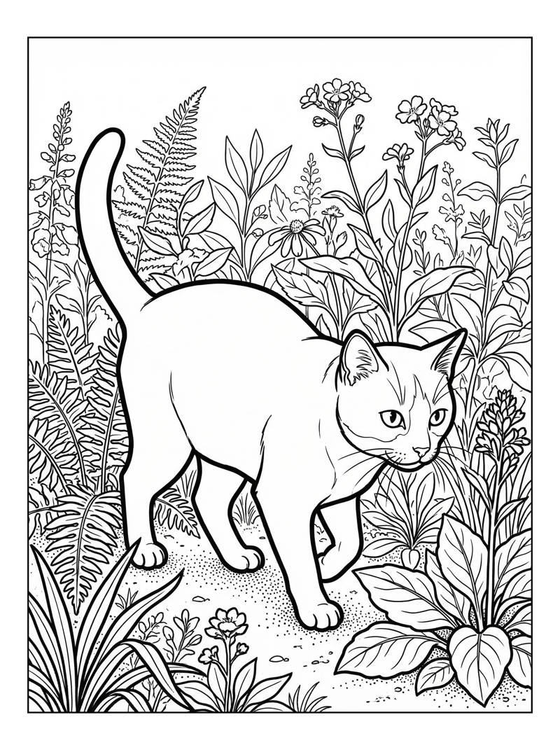 Tuxedo Cat Exploring Garden Path