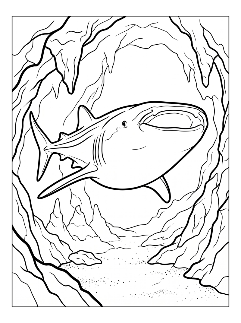 Whale Shark Exploring Underwater Cave