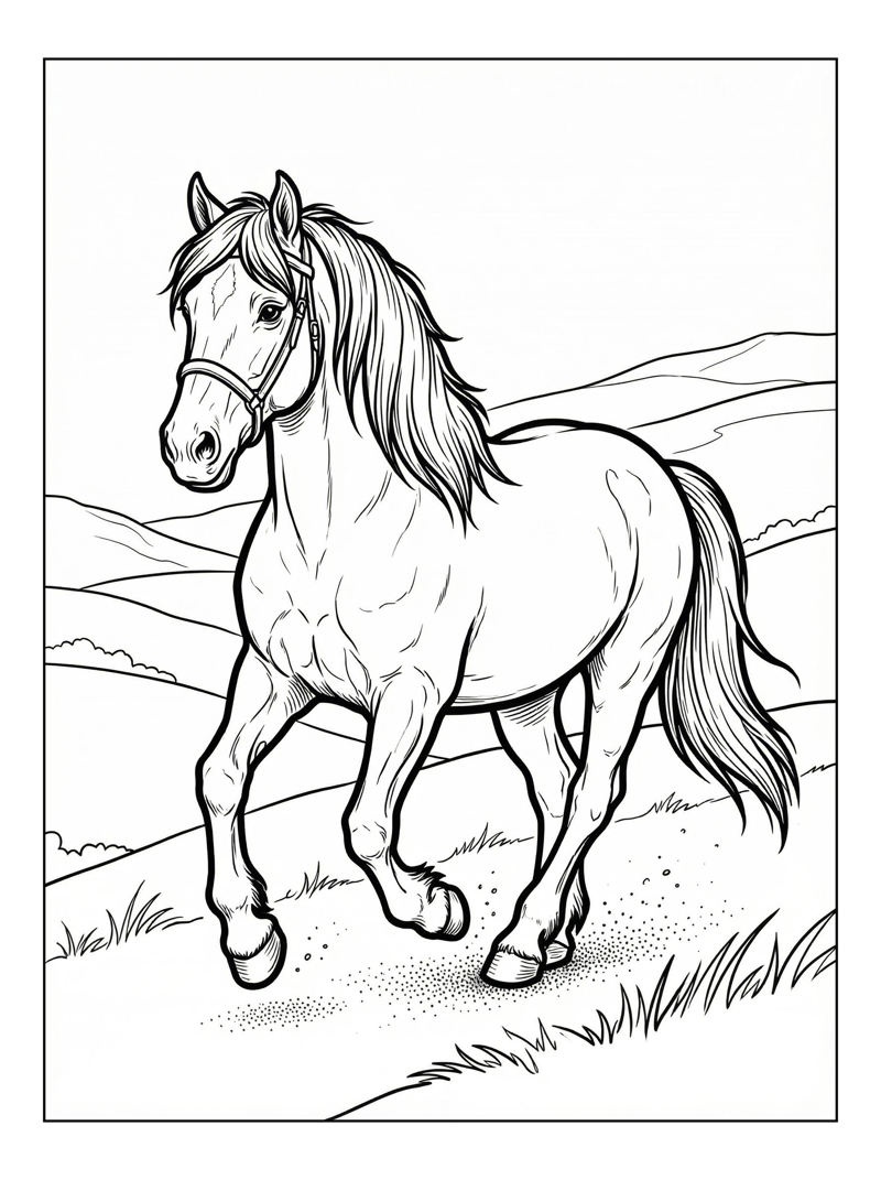 Horse Trotting In Rolling Meadows