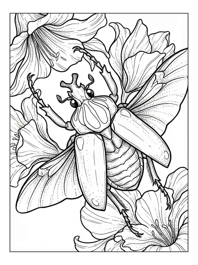 Goliath Beetle Flying Among Flowers