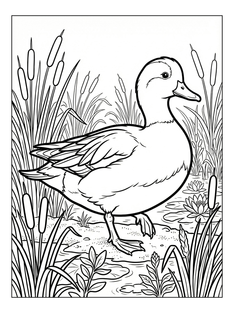 Coloring page of American Wigeon Wading In Wetland Marsh