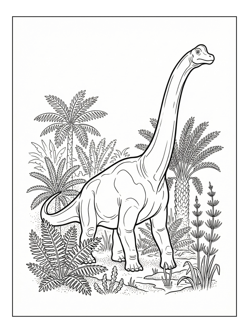 Brachiosaurus Stretching Prehistoric Swamp