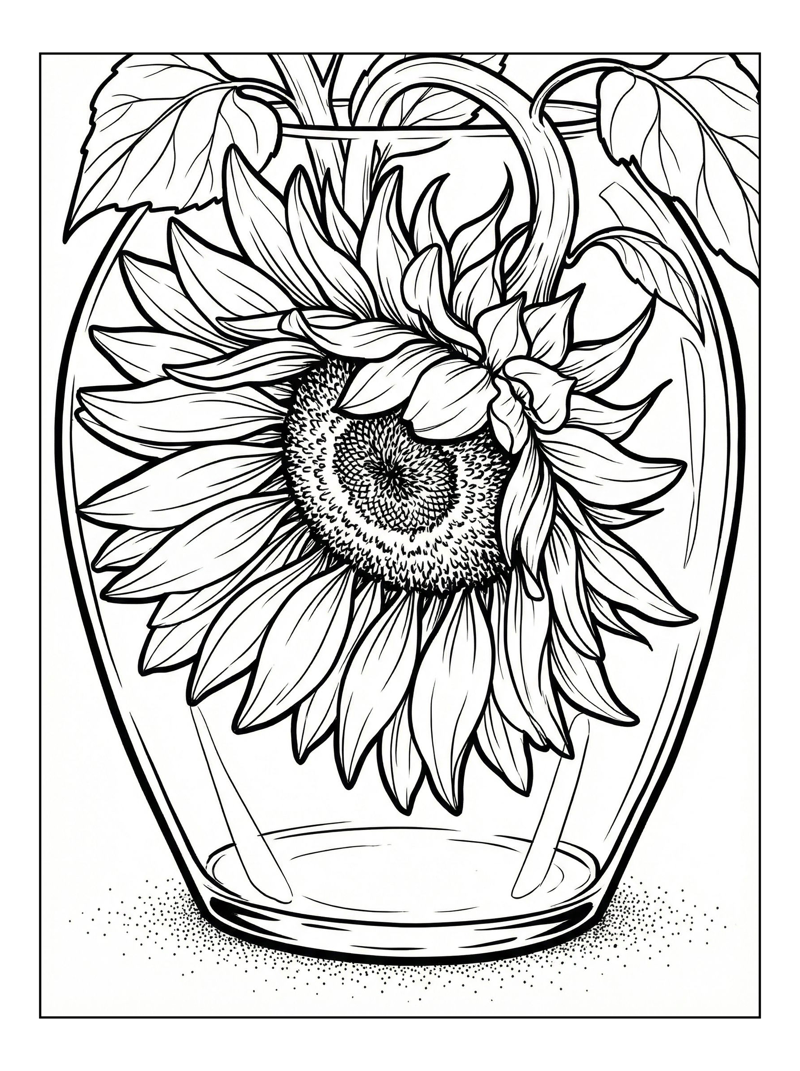 Sunflower In Glass Vase Macro View