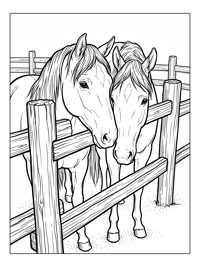 Wild Horses Nuzzling Wooden Fence