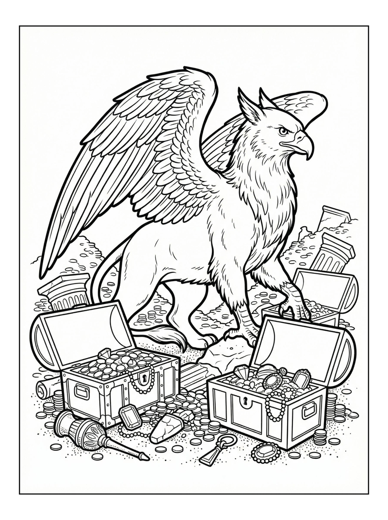 Griffin Guarding Treasure Chests