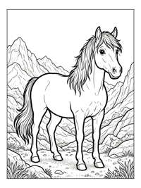 Farm Horse Standing In Mountains