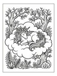 Unicorn Sleeping On Cloud In Forest