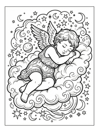Toddler Cupid Resting On Celestial Cloud