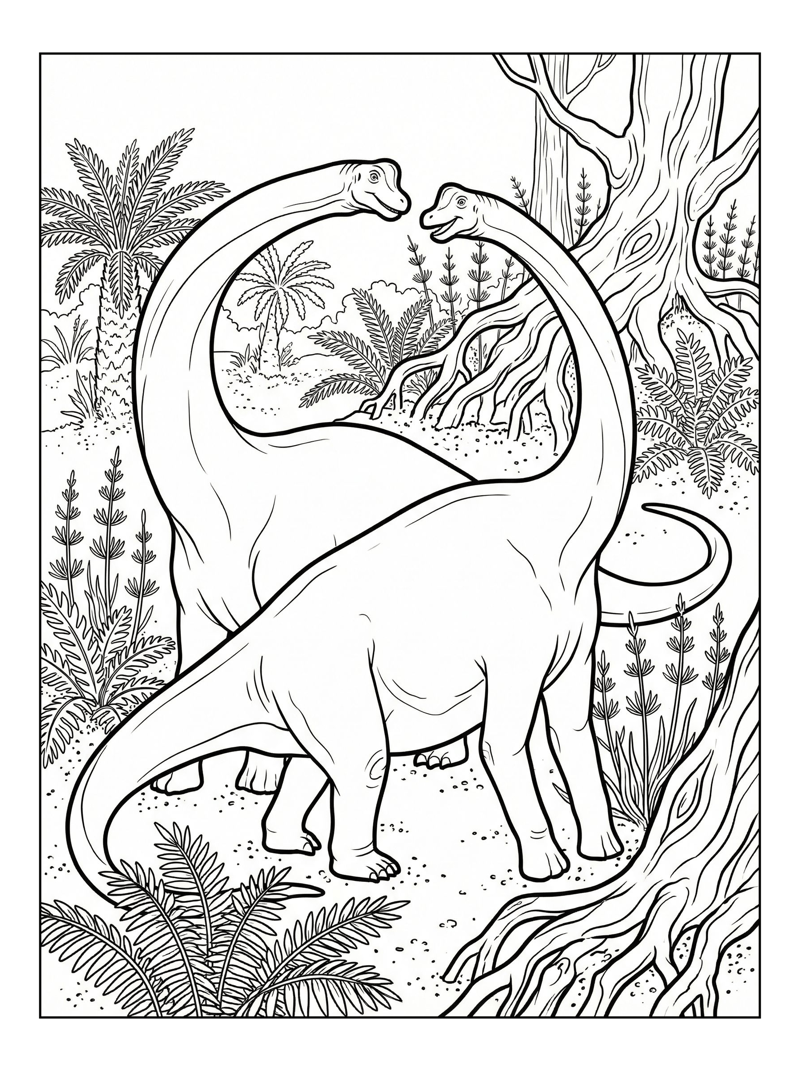 Brachiosaurus Pair Reaching In Swamp