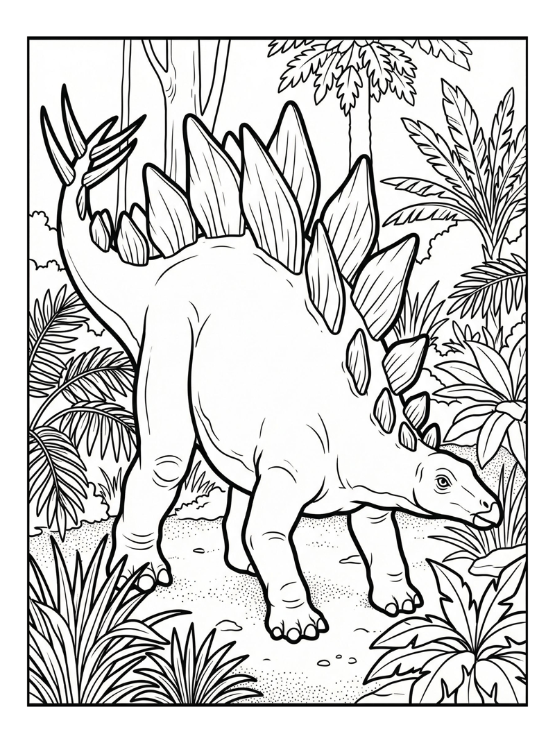 Stegosaurus Foraging In Prehistoric Forest
