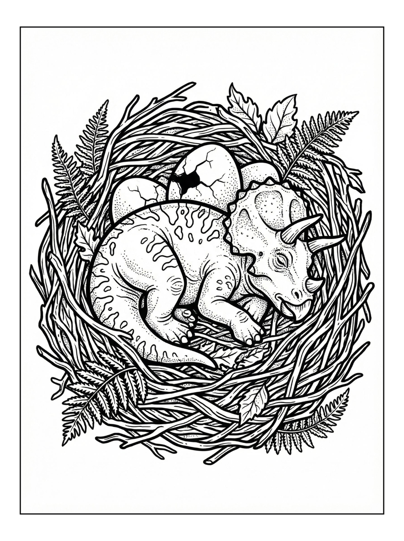 Baby Triceratops Nest With Eggs