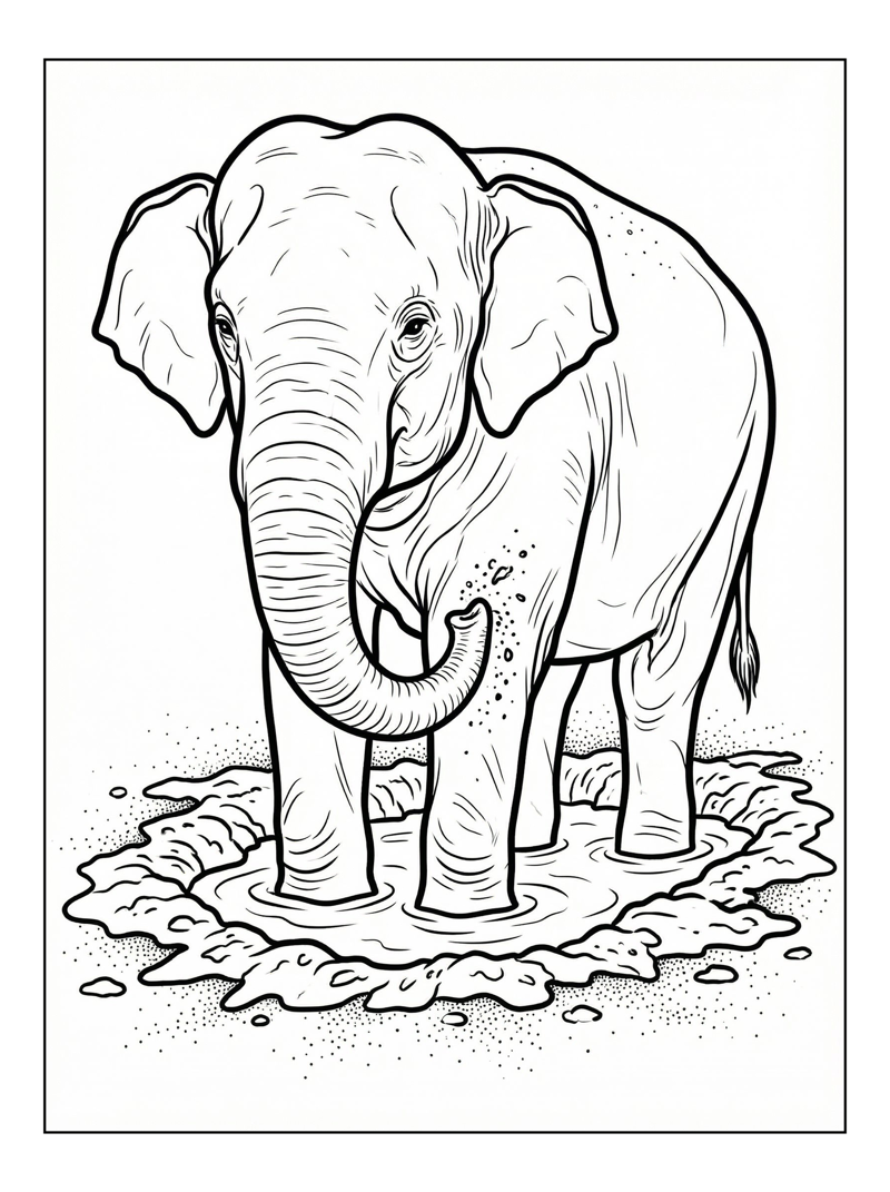 Sumatran Elephant Dusting In Mud Pit