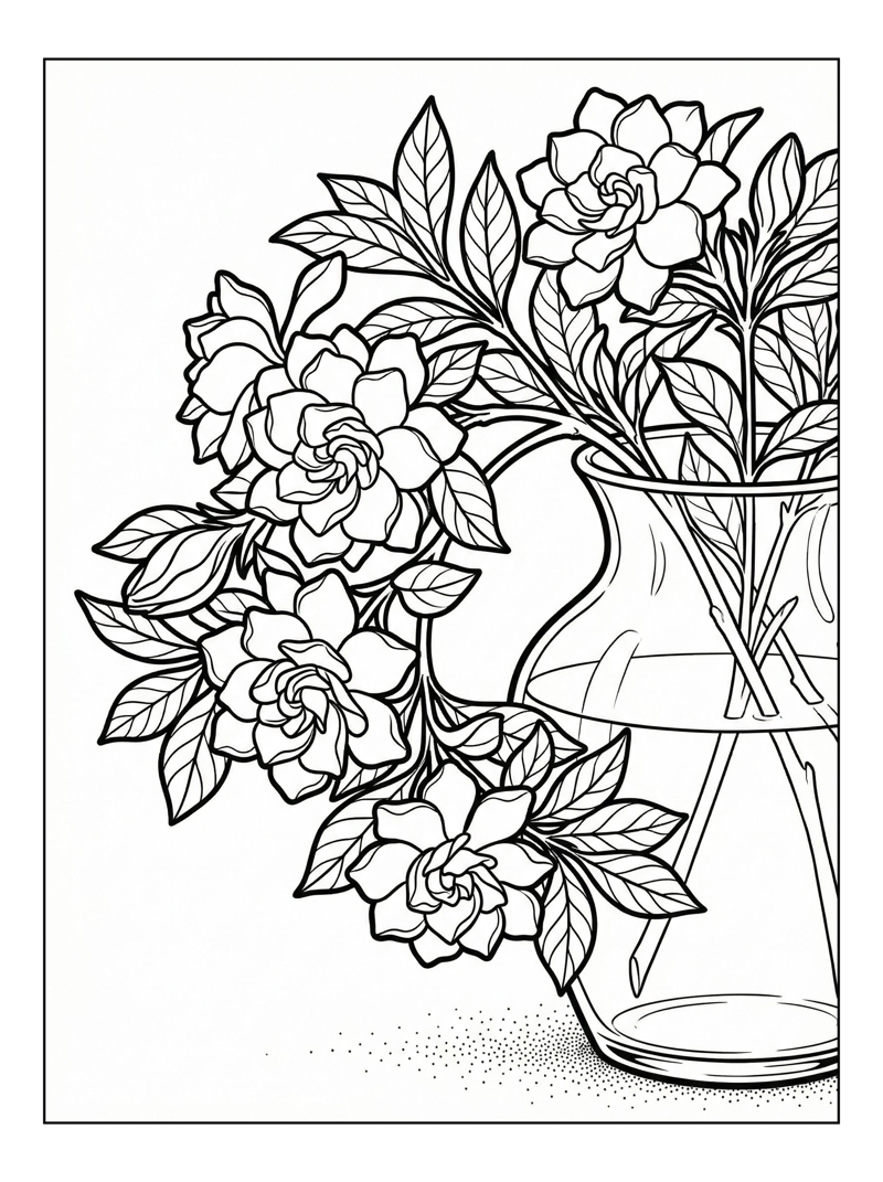 Gardenia Flowers Arching In Glass Vase