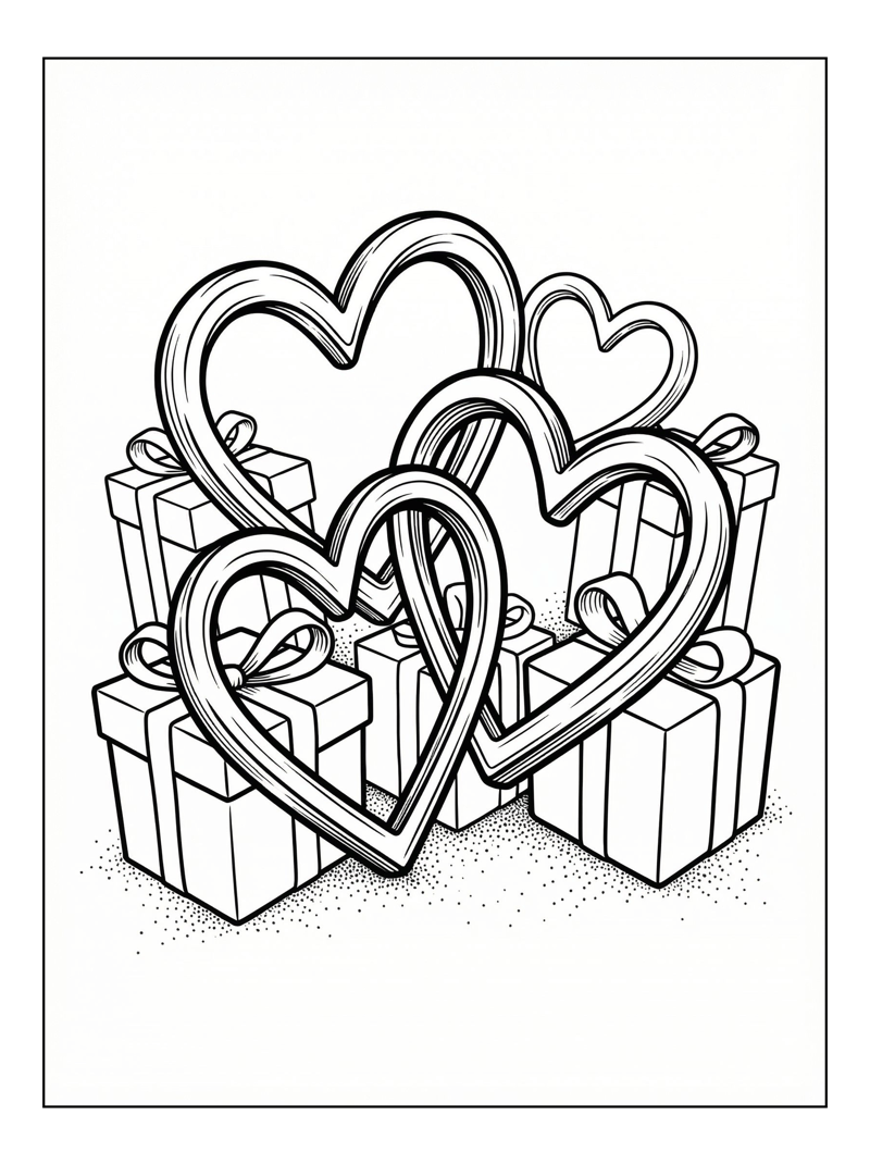 Interlocking Hearts With Gift Boxes
