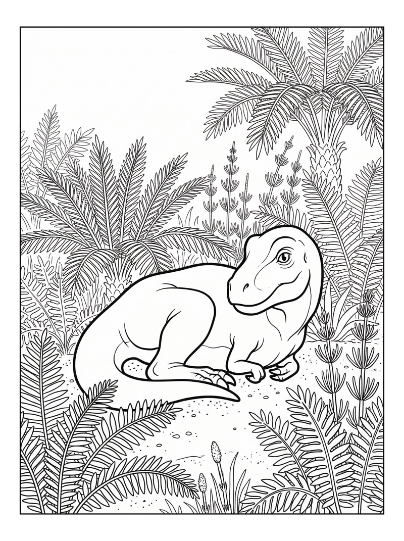 Baby Tyrannosaurus Resting In Ferns