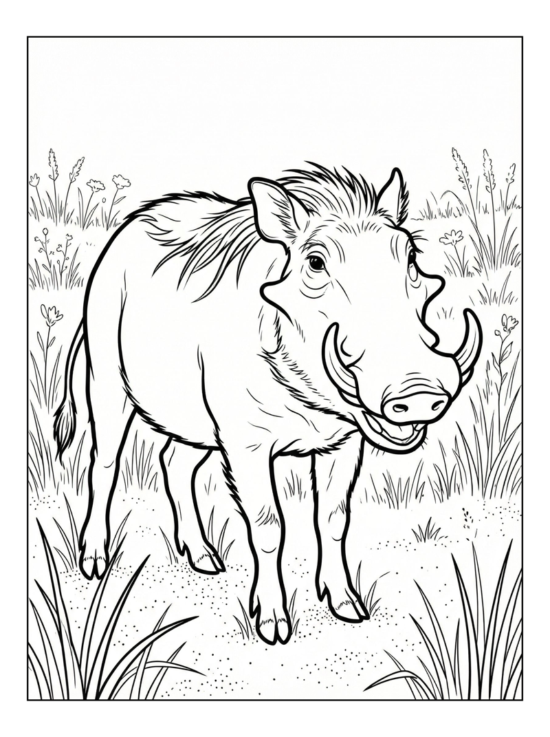 Warthog Grunting In Grassy Meadow