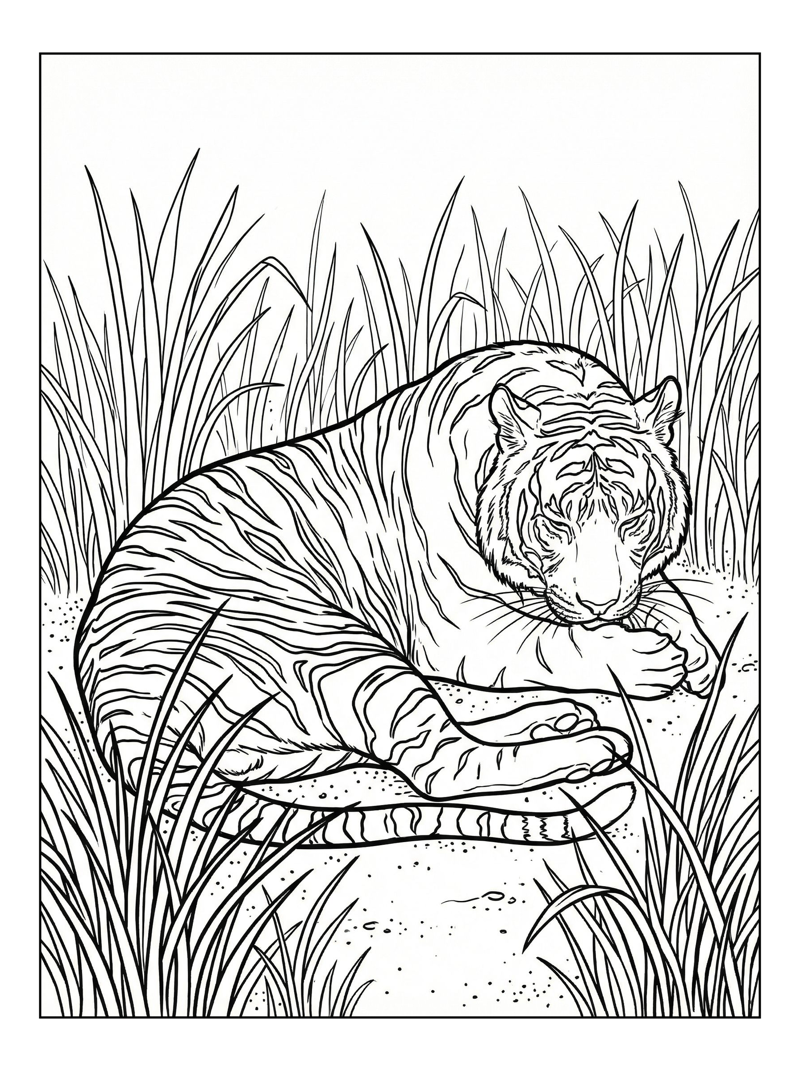 Sumatran Tiger Grooming Paw Tall Grass