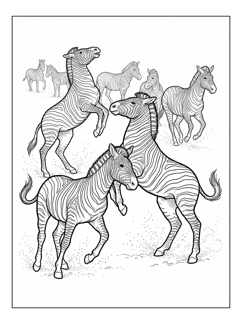 Zebra Herd Playing On Dusty Trail