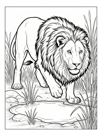 King Lion Prowling Watering Hole