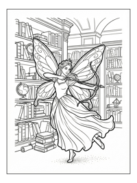 Fairy Princess Aiming Bow In Castle Library